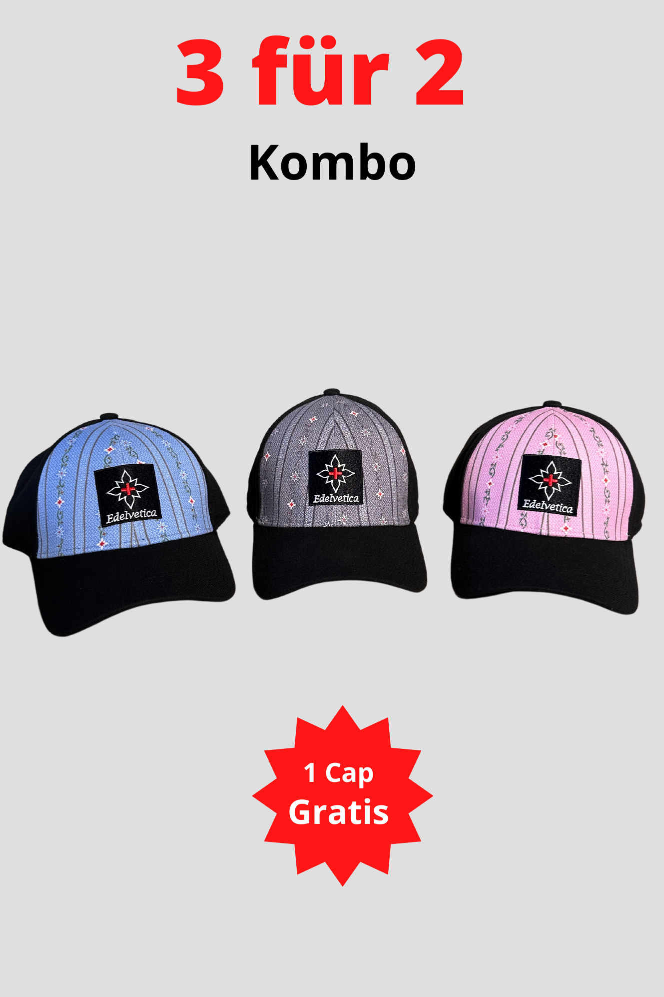 Cap Edelweiss Edelvetica - Hochwertige Stretch Polyester Cap mit einzigartigem Edelweiss Design, erhältlich in verschiedenen Farbkombinationen