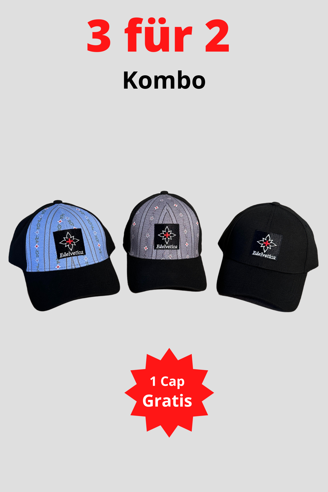 Cap Edelweiss Edelvetica - Hochwertige Stretch Polyester Cap mit einzigartigem Edelweiss Design, erhältlich in verschiedenen Farbkombinationen