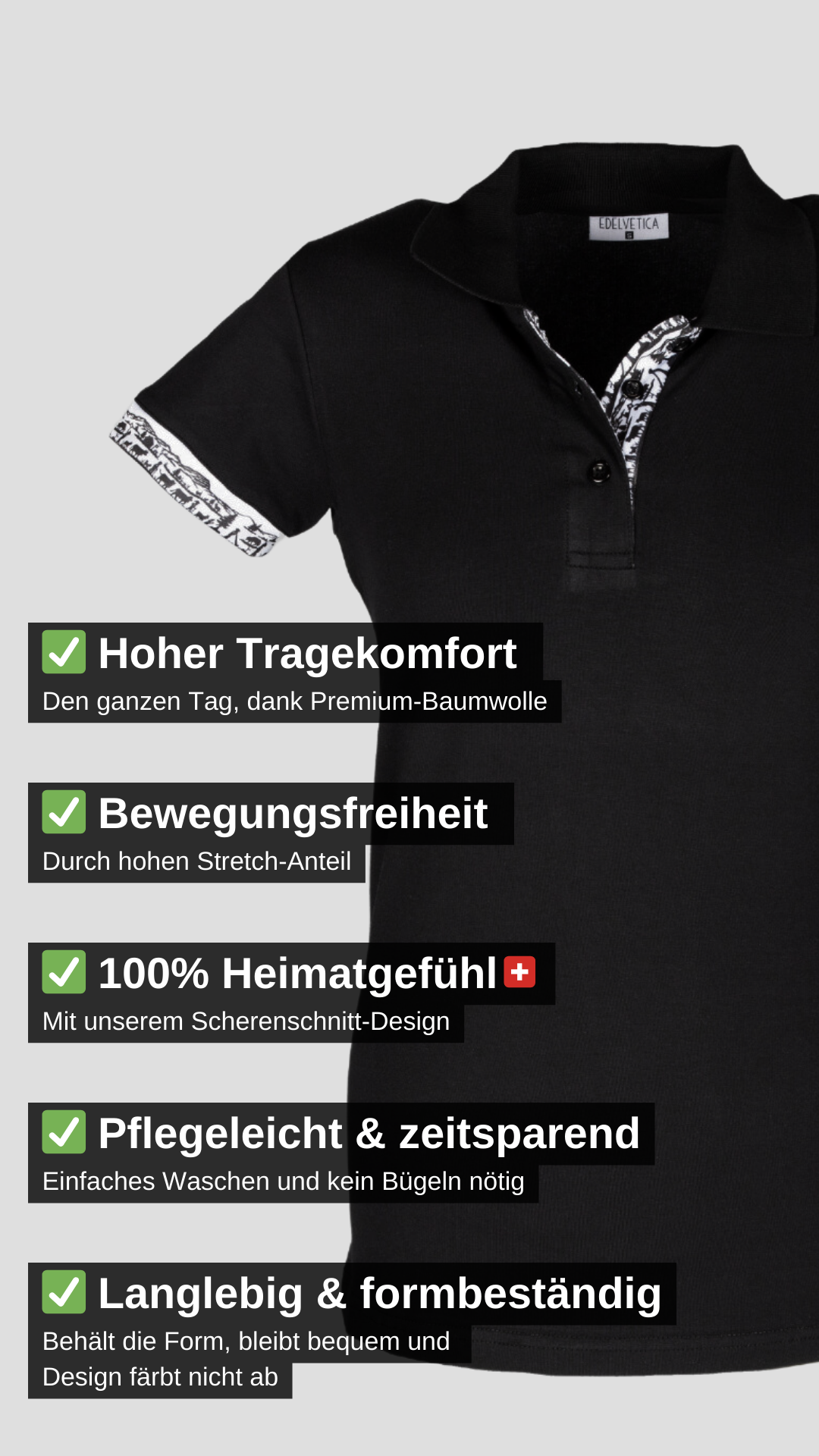 Damen Scherenschnitt Polo Shirt Krageninnenseite & Armabschluss